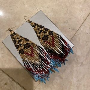 Cheetah Earrings with Red and Blue Detail